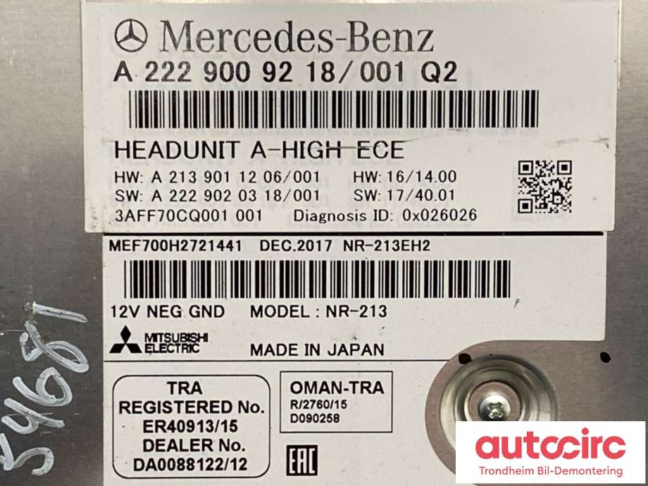 Bilstereo navigasjon til Mercedes CLS 2018-->> (C257) (C257) (A2229000219|A2229001022|)