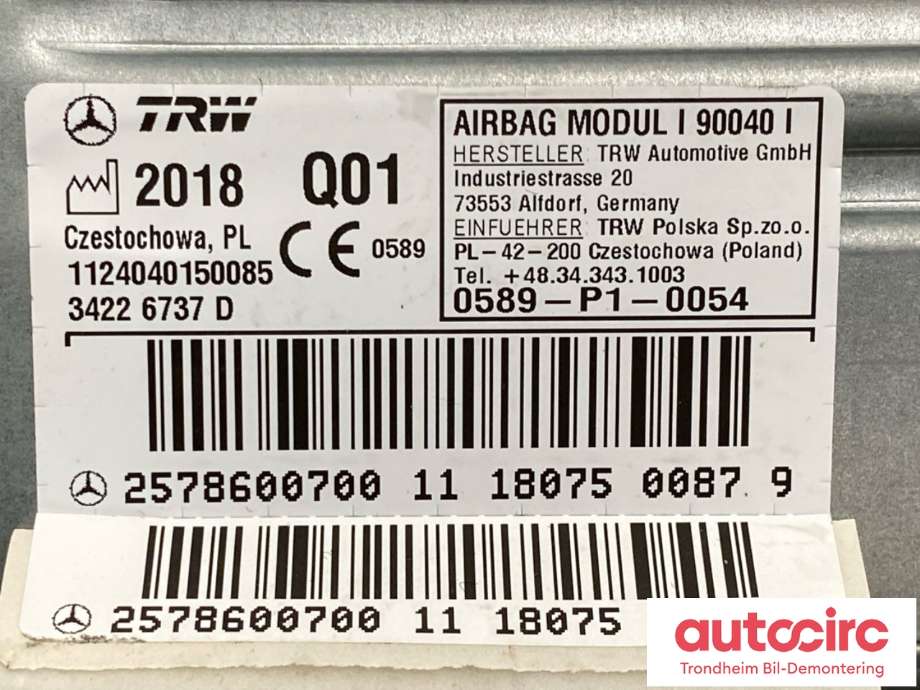 Airbag sidepute venstre til Mercedes CLS 2018-->> (C257) (C257) (A2578600700|)