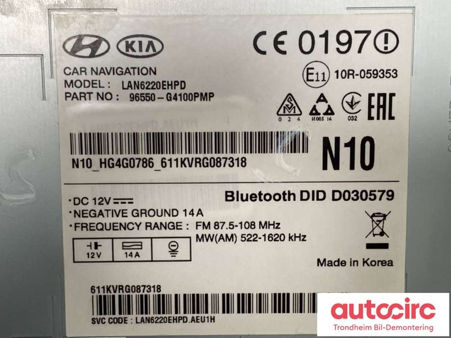 Bilstereo navigasjon til Hyundai i30 2017-2020 (Type III)  (96550G4100PMP|)
