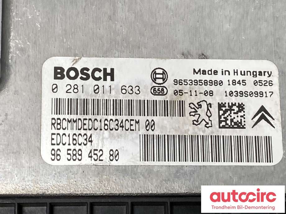 Styreenhet motor til Peugeot 407 2004-2010  (BOSCH|1939 AL|9653958980|0281011633)