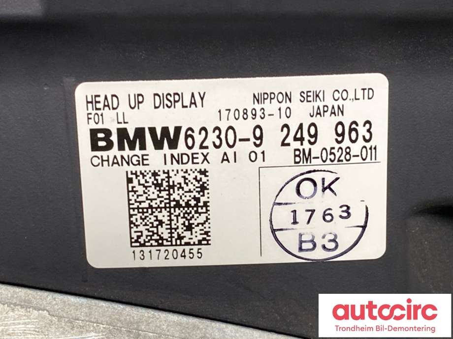 Instrument head-up display (HUD) til BMW 7-Serie 2009-2015 (F01/F02/F03/F04) (F01/F02/F03/F04) (9249963|62309395581|)