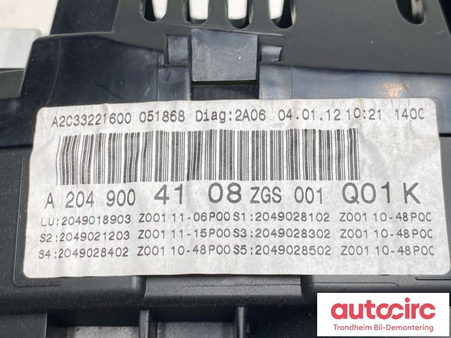 Instrumentpanel til Mercedes C-Klasse 2011-2014 (Fase 2) (W204) (W204) (A2049004108|)
