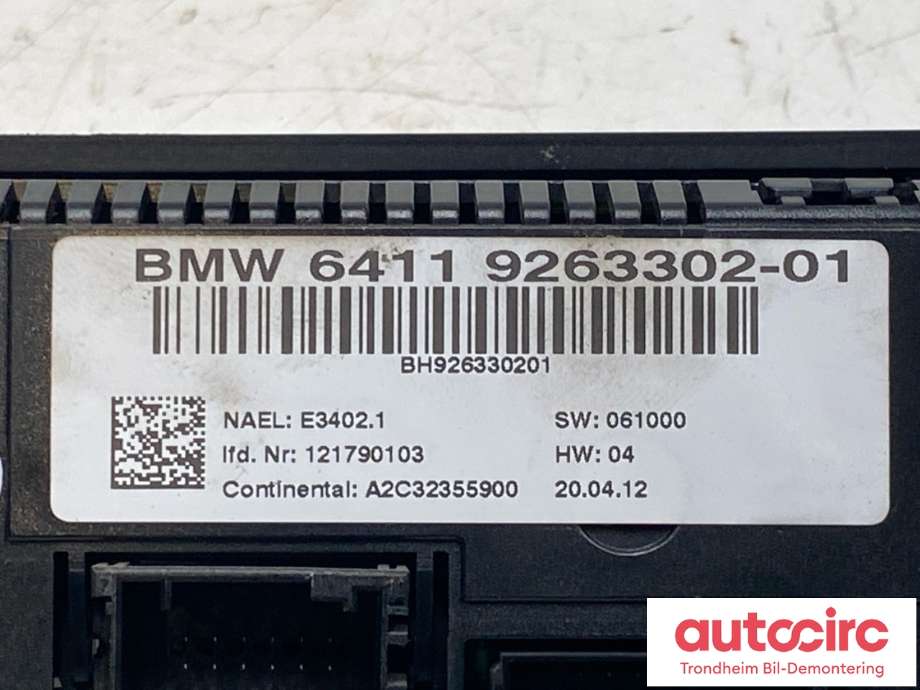 Varmeapparat betjening til BMW 3-Serie 2005-2011 (E90/E91/E92/E93) (E90/E91/E92/E93) (64119263302|64119292262|)