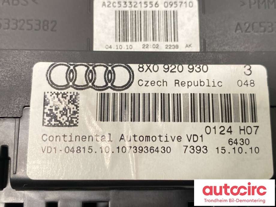 Instrumentpanel til Audi A1 2010-2014 (Type I, Fase 1)  (AUDI|8X0 920 930|A2C54432556095710|)