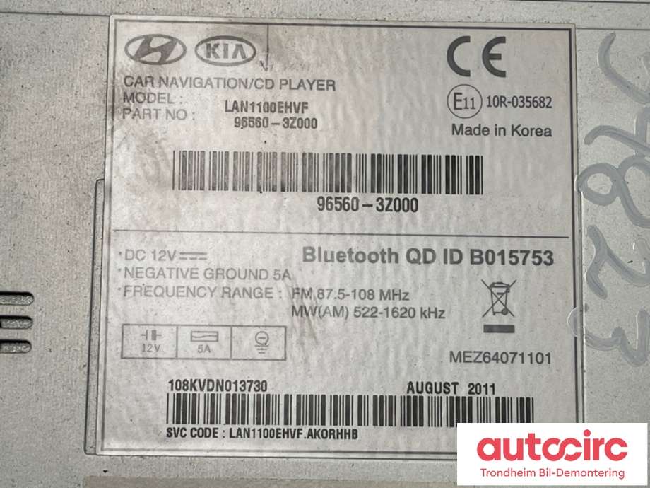 Bilstereo navigasjon til Hyundai i40 2012-2017  (96560 -3Z0004X|)