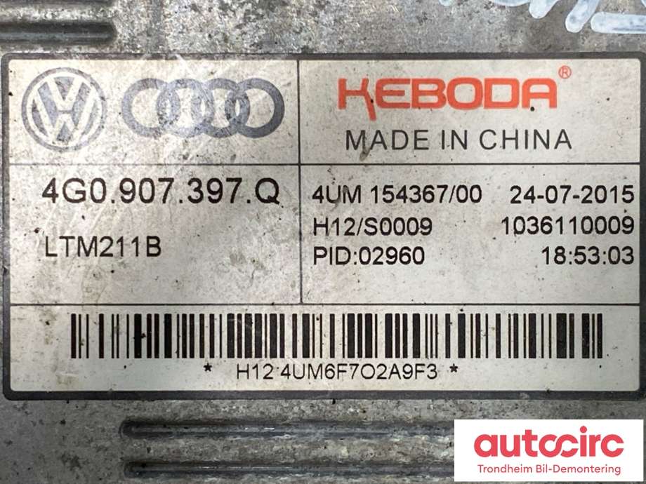 Styreenhet xenon/ballast til Audi A6, Allroad 2015-2019 (Type III, Fase 2) (C7) (C7) (4G0907397Q|)