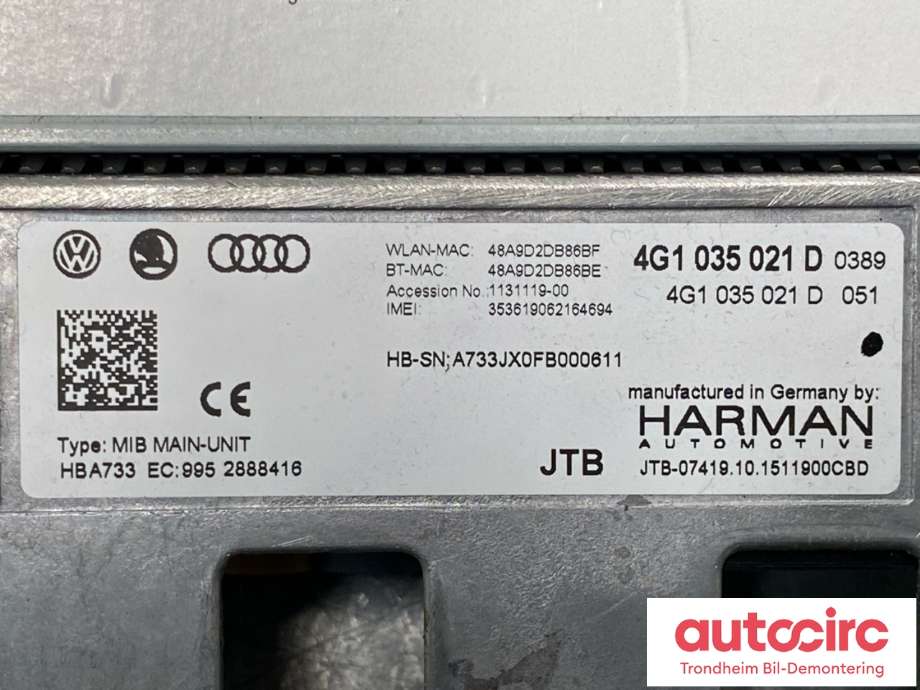 Bilstereo til Audi A6, Allroad 2015-2019 (Type III, Fase 2) (C7) (C7) (4G1035021D|)