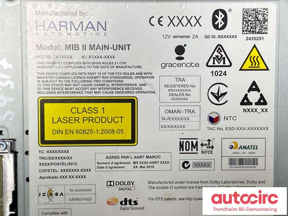 Bilstereo til Audi A6, Allroad 2015-2019 (Type III, Fase 2) (C7) (C7) (4G1035021D|)