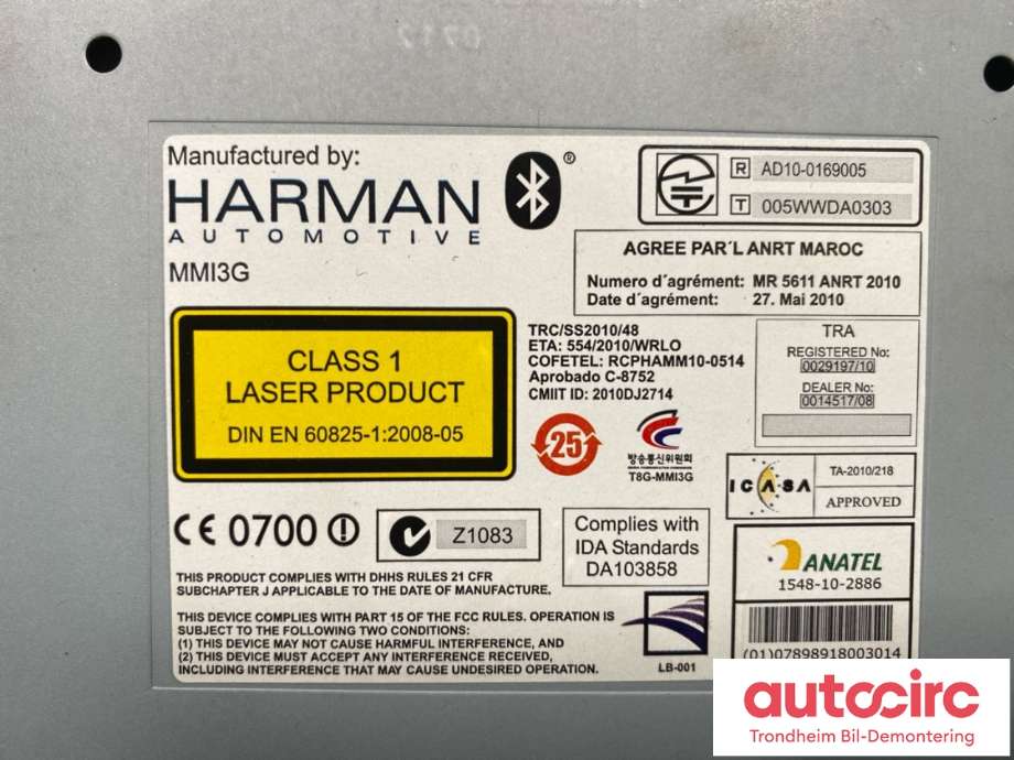 Bilstereo til Audi A4 2007-2014 (Type IV) (B8) (B8) (AUDI/VW|8R1 035 652 A|)