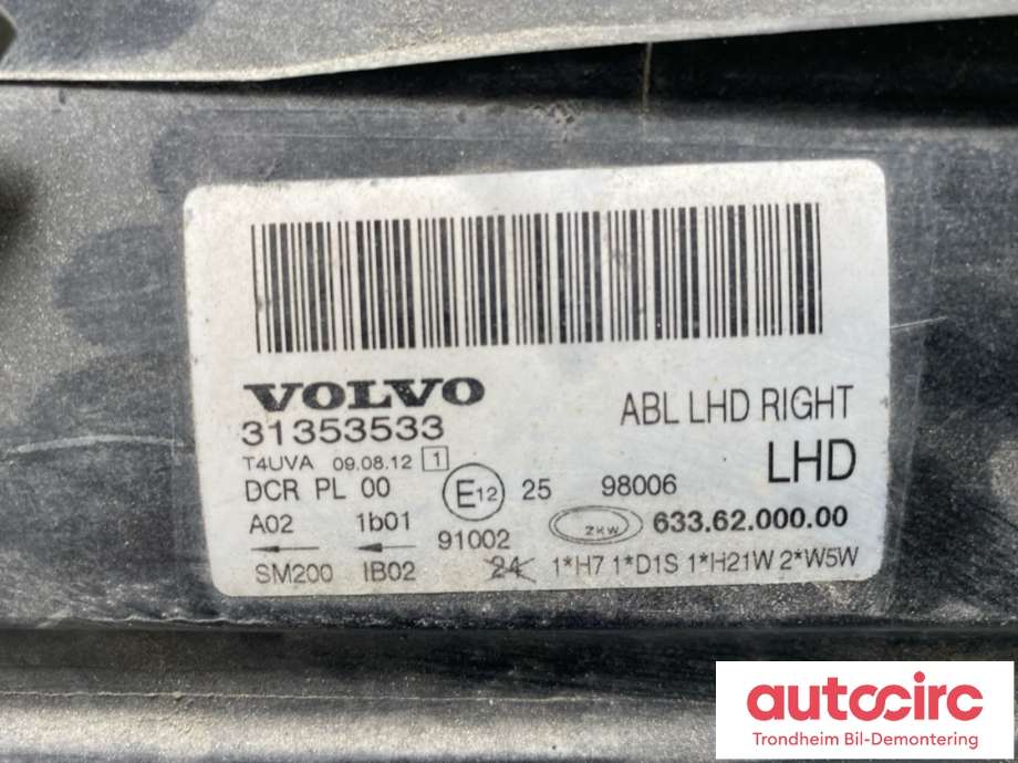 Frontlykt venstre xenon til Volvo S80 2006-2013 (Type II, Fase 1) (31353538|)