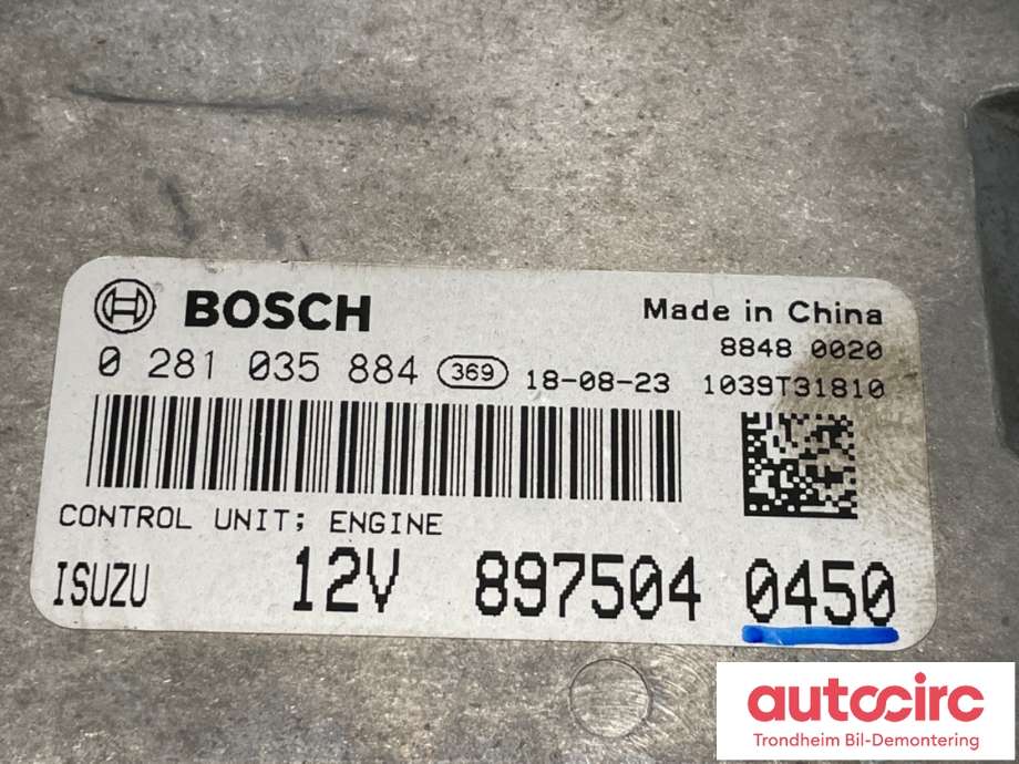 Styreenhet motor til Isuzu D-Max 2017-2020 (Type II, Fase 2) (BOSCH|8975040450|0 281 035 884|)