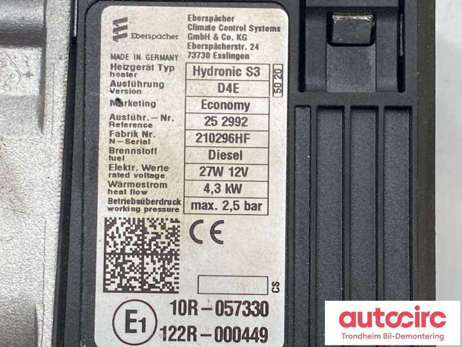 Dieselvarmer til Isuzu D-Max 2017-2020 (Type II, Fase 2)  (25 2992|210296HF|)