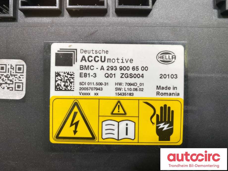 Styreenhet batteri elbil (BMS - Battery Management System) til Mercedes EQC 2019-->> (HELLA / ACCUMOTIVE|A2939006500|5DI 011.509-31|)