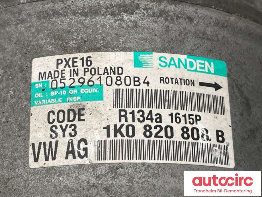 Aircondition kompressor til Škoda Superb 2008-2015 (Type II)  (1K0820808B|1K0820808F|1K0820859QX| 1K0820808BX)