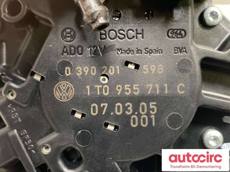 Viskermotor bakrute til VW Touran 2007-2010 (Type I, Fase 2)  (VW|1T0 955 711 C|1T0 955 711 D|)