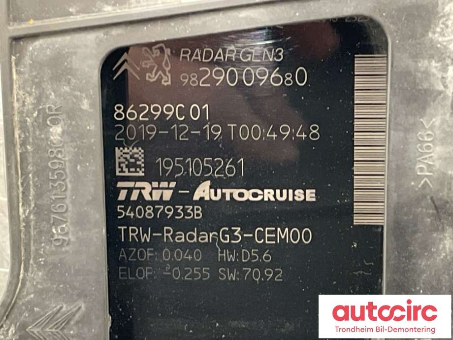 Sensor radar til Opel Grandland X 2017-->>  (9829009680|)