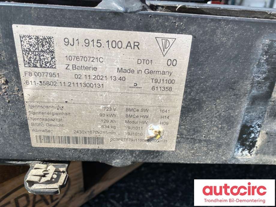 Batteripakke elbil til Audi e-tron GT 2021-->> (9J1 804 097 AY|9J1915100AR|9J1801212N)