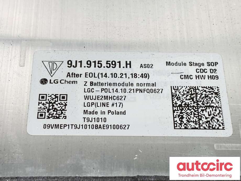 Batteripakke-modul elbil til Audi e-tron GT 2021-->> (LG CHEM|9J1 915 591 H|9J1 915 591 J|)