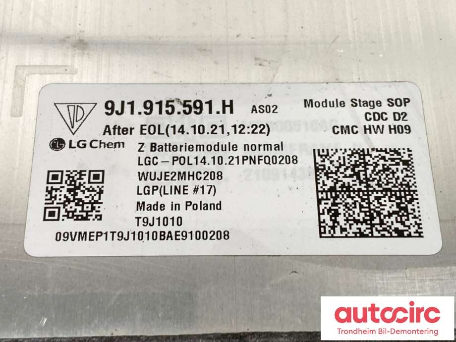 Batteripakke-modul elbil til Audi e-tron GT 2021-->> (LG CHEM|9J1 915 591 H|9J1 915 591 J|)