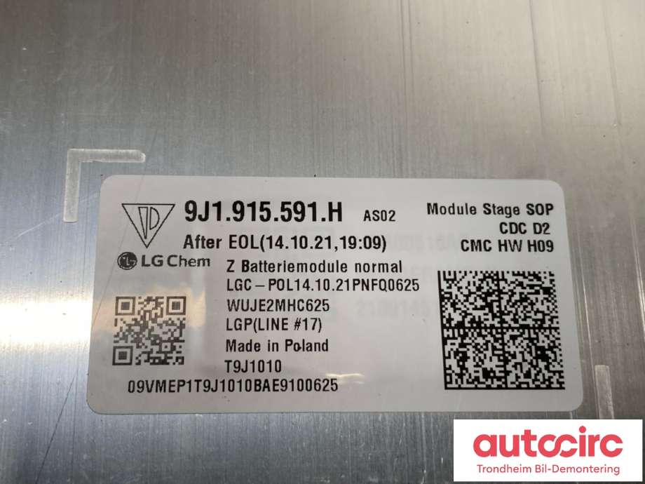 Batteripakke-modul elbil til Audi e-tron GT 2021-->>  (LG CHEM|9J1 915 591 H|9J1 915 591 J|)