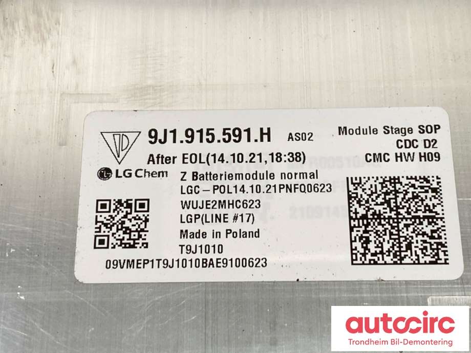 Batteripakke-modul elbil til Audi e-tron GT 2021-->> (LG CHEM|9J1 915 591 H|9J1 915 591 J|)