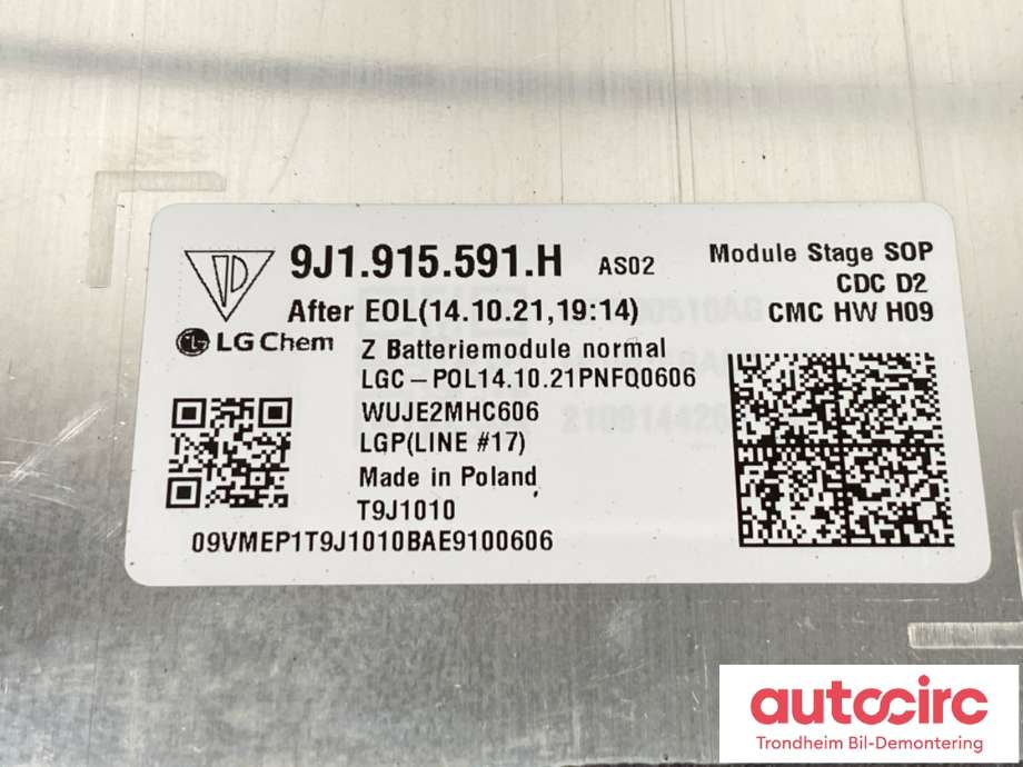 Batteripakke-modul elbil til Audi e-tron GT 2021-->> (LG CHEM|9J1 915 591 H|9J1 915 591 J|)