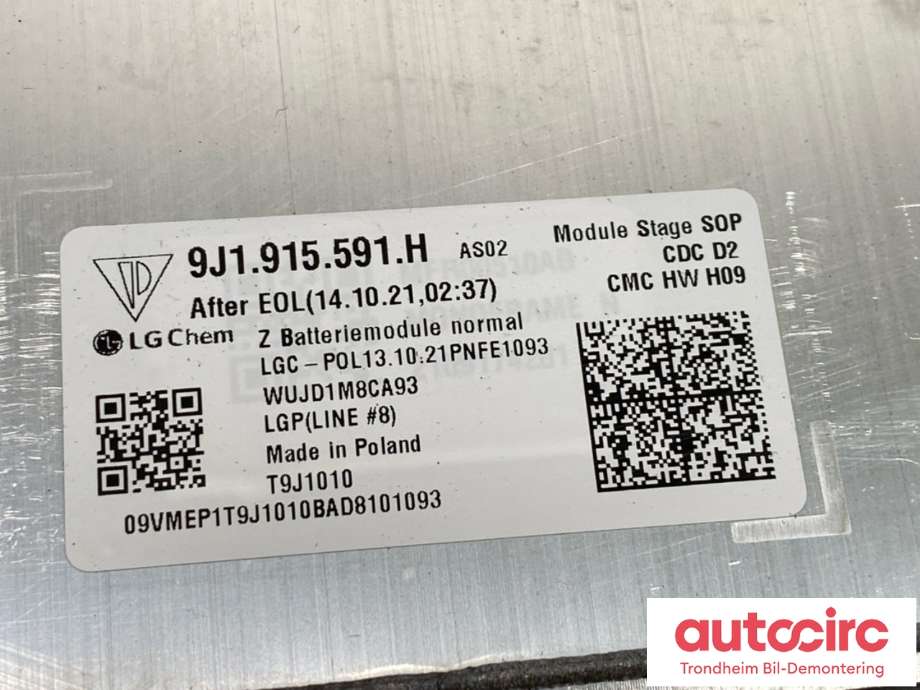 Batteripakke-modul elbil til Audi e-tron GT 2021-->>  (LG CHEM|9J1 915 591 H|9J1 915 591 J|)