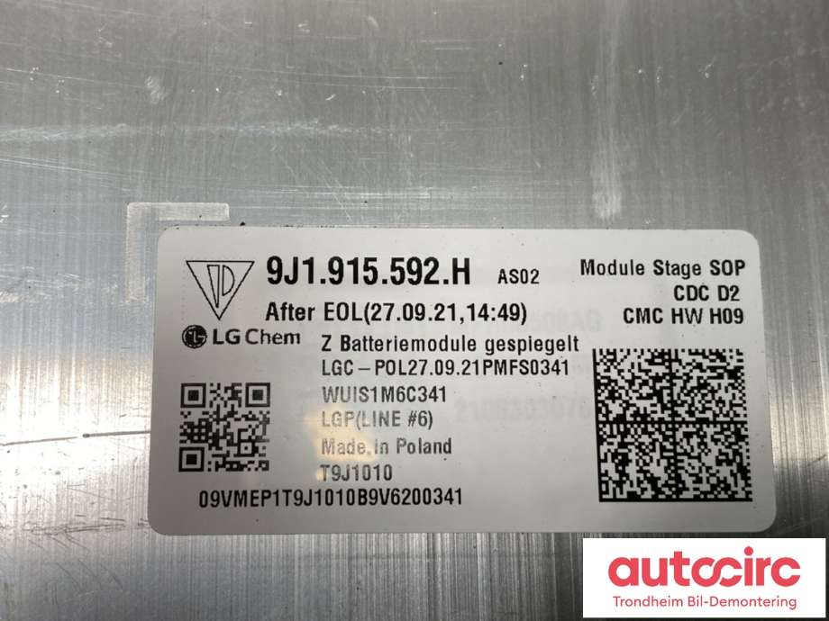 Batteripakke-modul elbil til Audi e-tron GT 2021-->>  (LG-CHEM|9J1 915 592 H|9J1 915 592 J|)