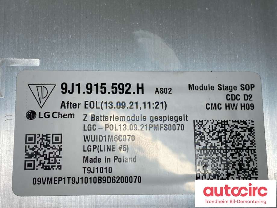 Batteripakke-modul elbil til Audi e-tron GT 2021-->> (LG CHEM|9J1 915 592 H|9J1 915 592 J|)
