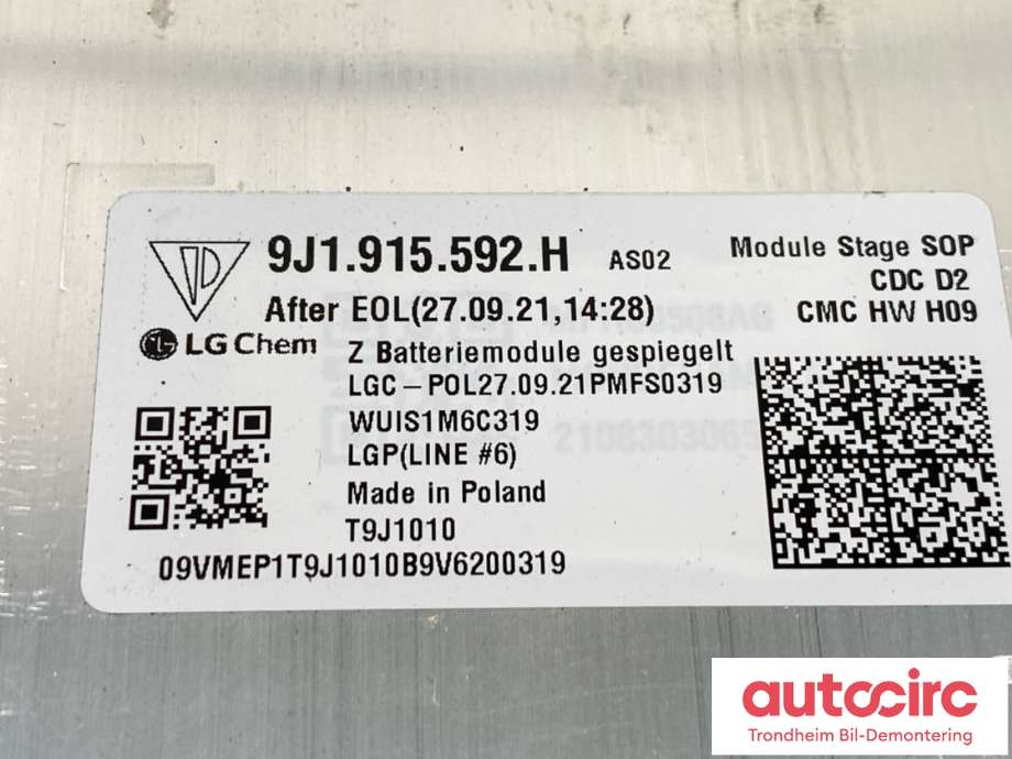 Batteripakke-modul elbil til Audi e-tron GT 2021-->>  (LG CHEM|9J1 915 592 H|9J1 915 592 J|)