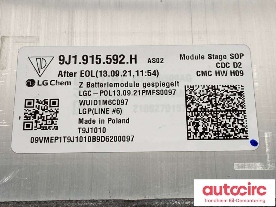 Batteripakke-modul elbil til Audi e-tron GT 2021-->> (LG CHEM|9J1 915 592 H|9J1 915 592 J|)