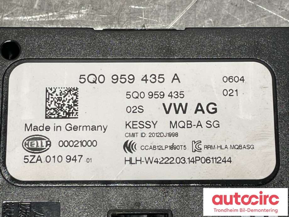 Styreenhet nøkkelfri/keyless til Škoda Octavia 2013-2016 (Type III, Fase 1)  (5Q0959435A|5Q0959435C|)