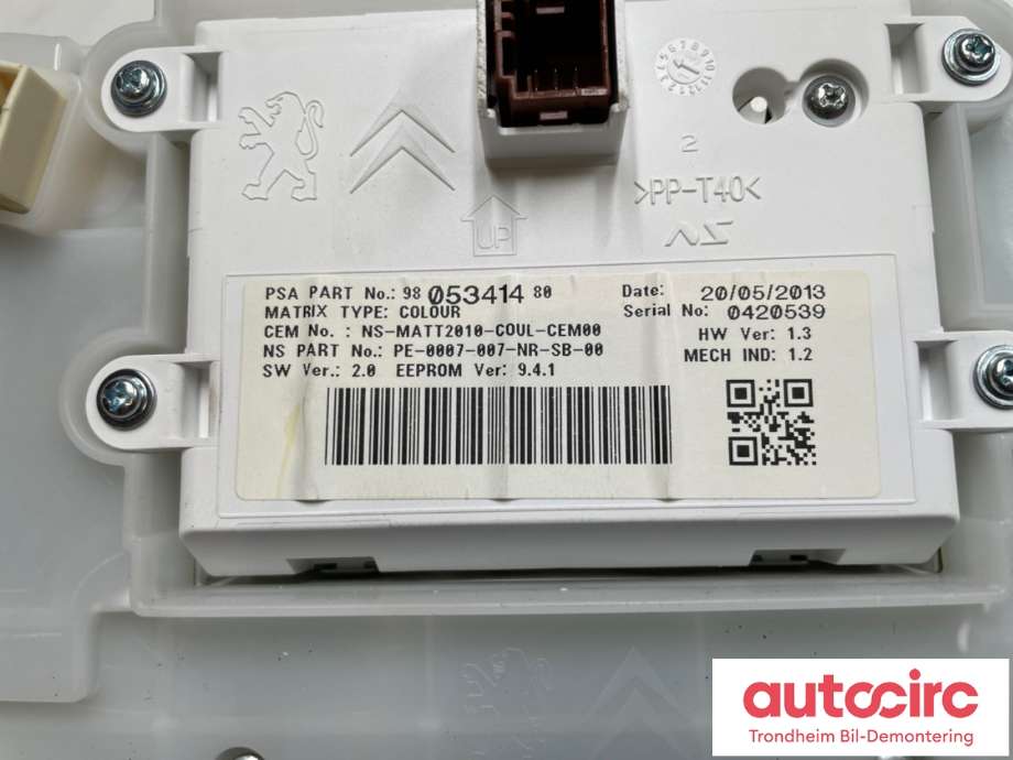 Instrumentpanel til Peugeot 2008 2013-2019 (Type I) (96 780 779 80|98 227 039 80|)