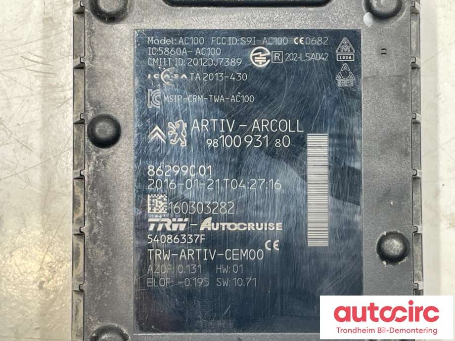 Sensor radar til Peugeot 308 2013-2021 (Type II)  (16 285 568 80|)