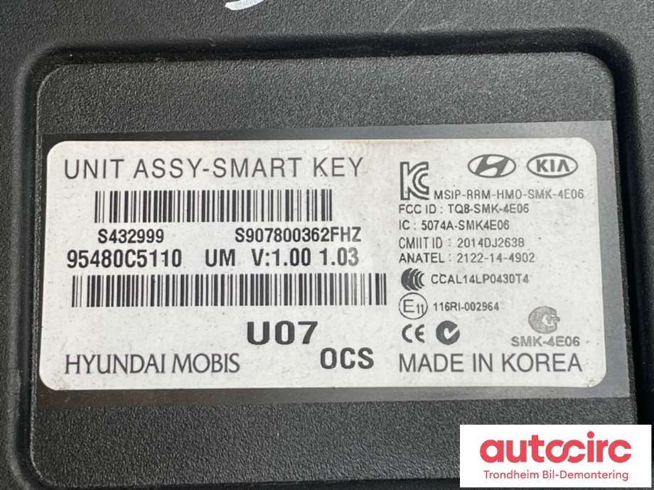 Styreenhet nøkkelfri/keyless til Kia Sorento 2016-->> Type III (95480C5110|)