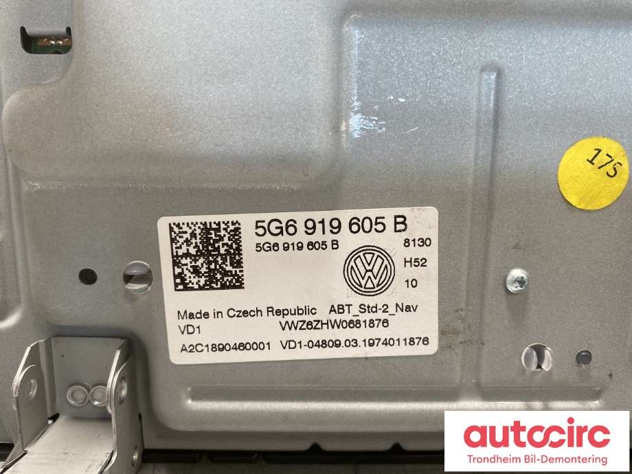 Bilstereo navigasjon skjerm til VW Tiguan 2016-2020 (Type II, Fase 1) (5G6919605B|5NN 919 605 B|)