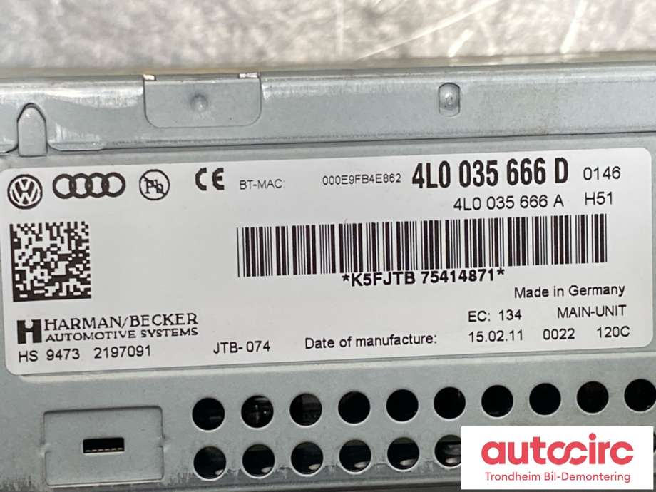 Bilstereo navigasjon til Audi Q7 2010-2015 (Type I, Fase 2) (4L0035666F|)
