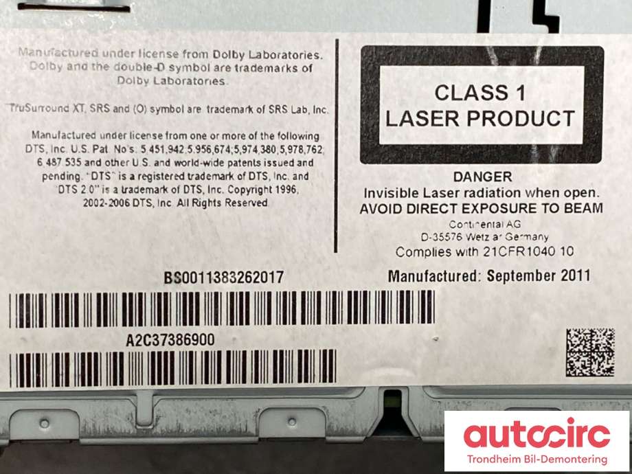 Bilstereo navigasjon til VW Passat 2011-2015 (B7) (B7) (CONTINENTAL|1T0 035 680 F|1T0 035 680 FX|)