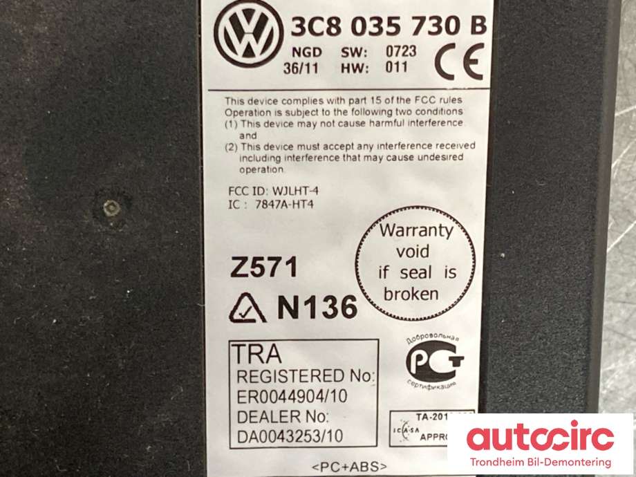 Styreenhet bluetooth til VW Passat 2011-2015 (B7) (B7) (NOVERO|3C8 035 730 B|)