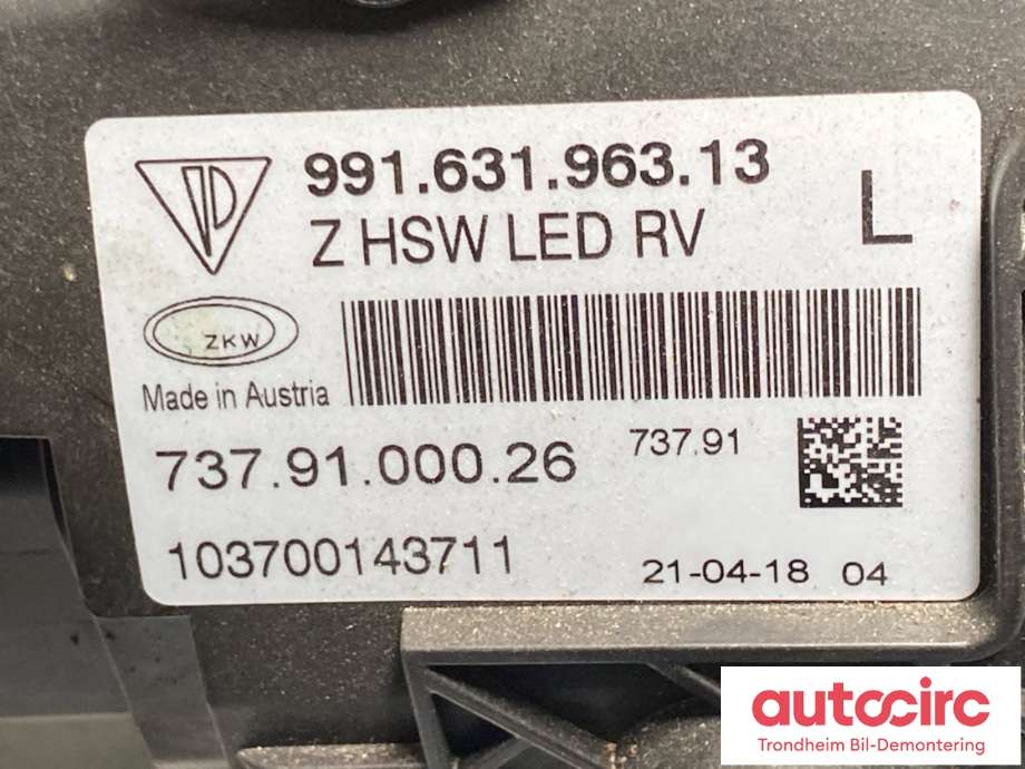 Frontlykt venstre full-LED til Porsche 911 2012-2019 (991) (991) (991 631 963 62|991 631 963 65|)