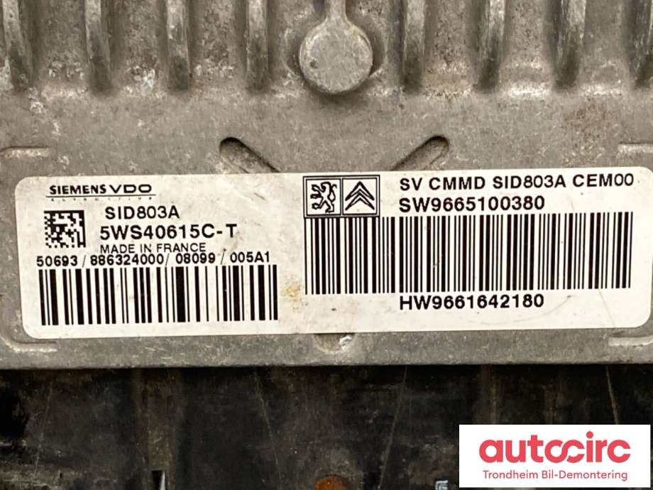 Styreenhet motor til Peugeot Expert 2007-2016 (Type II)  (SIEMENS VDO|1943 GY|9661642180|16 095 238 80)