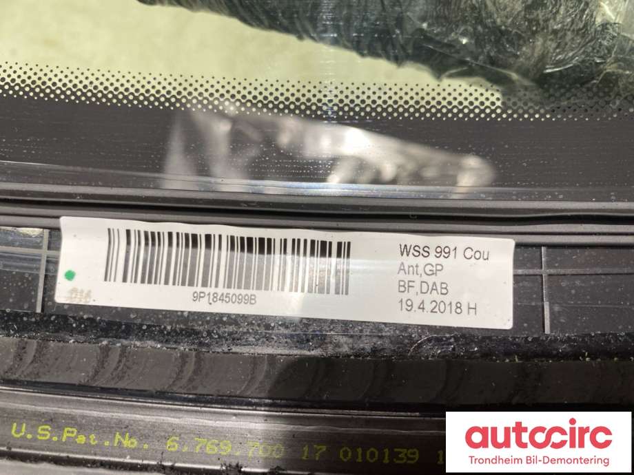 Frontrute til Porsche 911 2012-2019 (991) (991) (SAINT GOBAIN|9P1 845 011 B|9P1 845 011 BG|)