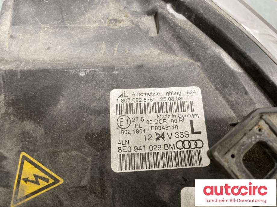 Frontlykt venstre xenon til Audi A4 2004-2008 (Type III) (B7) (B7) (8E0941029BM|)