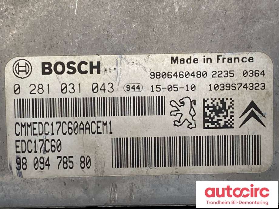 Styreenhet motor til Peugeot Partner 2015-2019 (Type II, Fase 2)  (9809478580|16 136 451 80|)