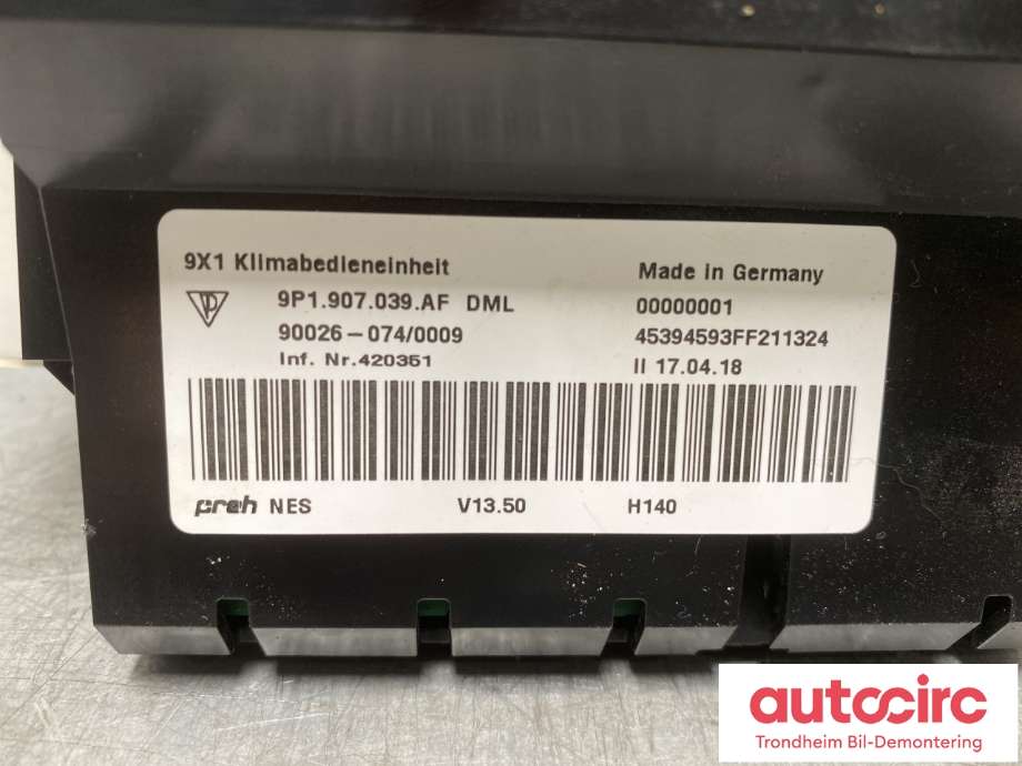 Varmeapparat betjening til Porsche 911 2012-2019 (991) (991) (9P1907039AF|9P1907039J|)