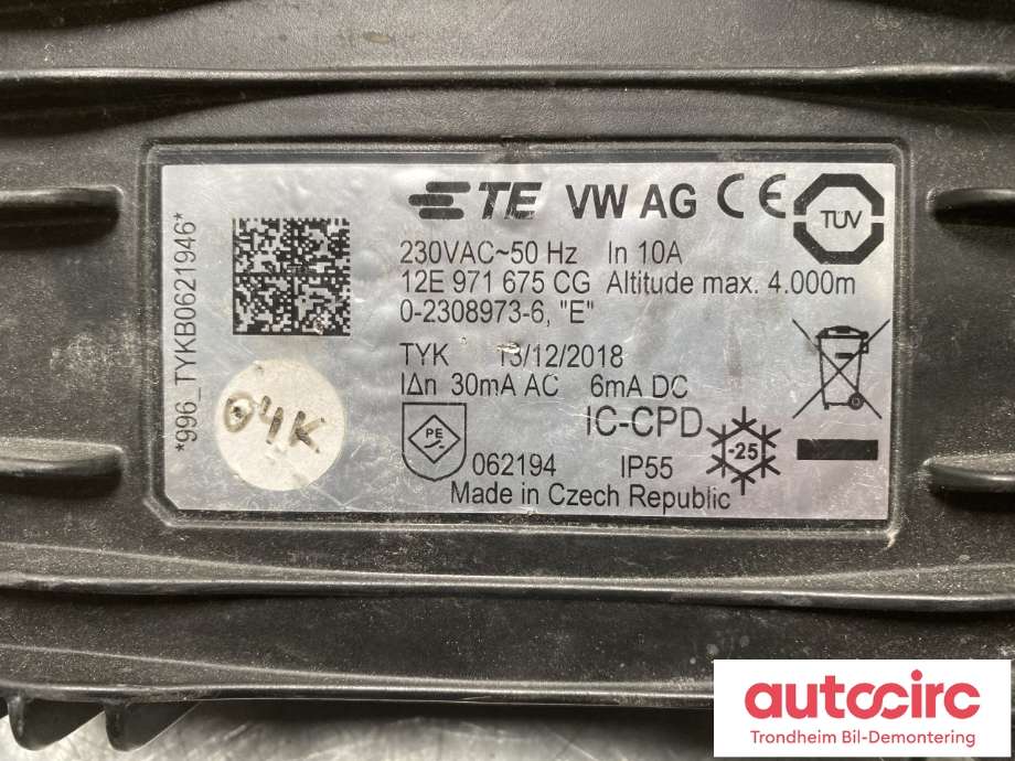Batterilader kabel til VW e-Golf 2017-2020 (Fase 2)  (12E971675AH|12E971675CG|1EA971675AP| 6-2208352-6 E|)