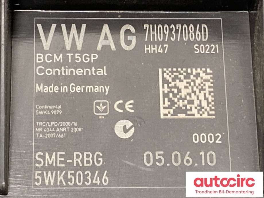 Styreenhet comfort (BCM) til VW Transporter / Caravelle 2009-2015 (Fase 2) (T5) (T5) (7H0 937 087 H|)