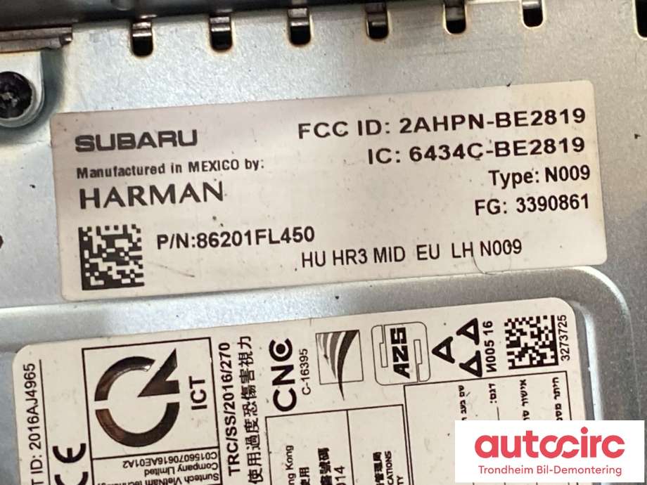 Bilstereo navigasjon skjerm til Subaru XV 2018-->> (Type II)  (86201FL4509C|)