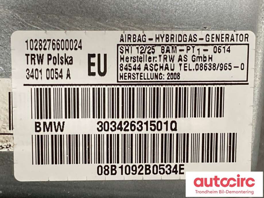 Airbag sidepute venstre til BMW X3 2007-2010 (Fase 2) (E83) (E83) (72123426315|)