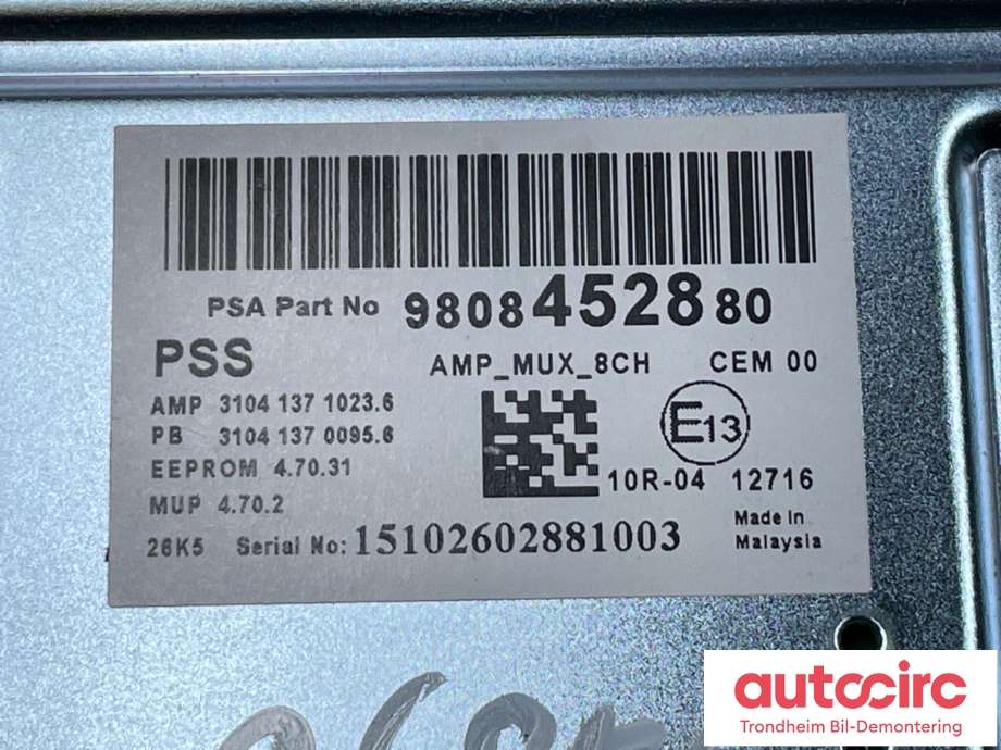 Bilstereo forsterker til Peugeot 308 2013-2021 (Type II)  (9808452880|16 131 545 80|)